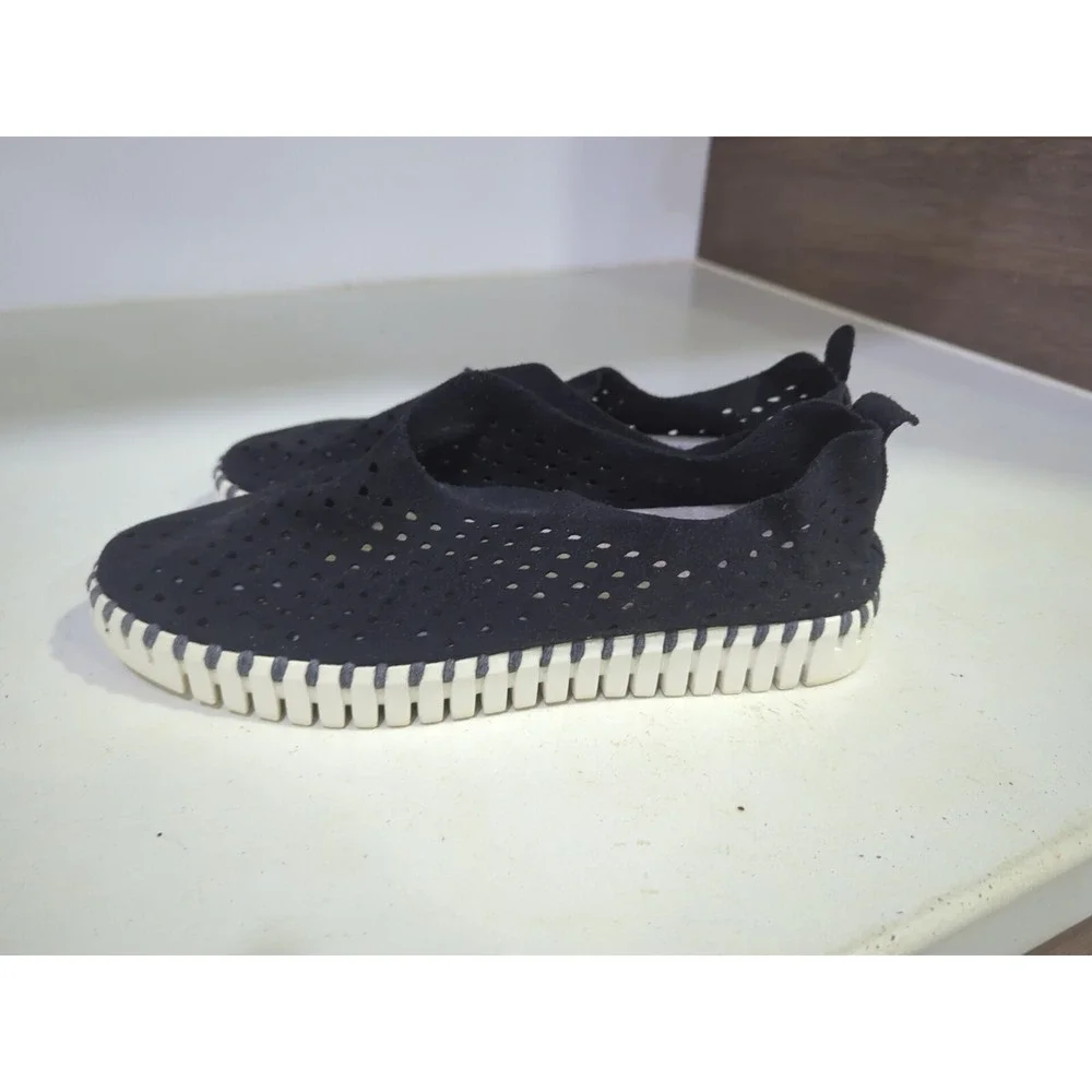 Ilse Jacobsen Tulip Plateau Black Perforated Slip On Sneakers EU 36 US 6-6.5